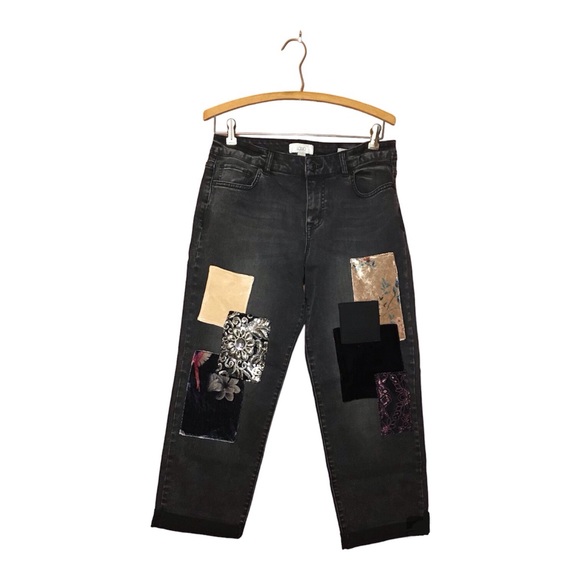 LOGO by Lori Goldstein Limited Edition Velvet Patchwork Jeans Washed Black 6P - Picture 5 of 15